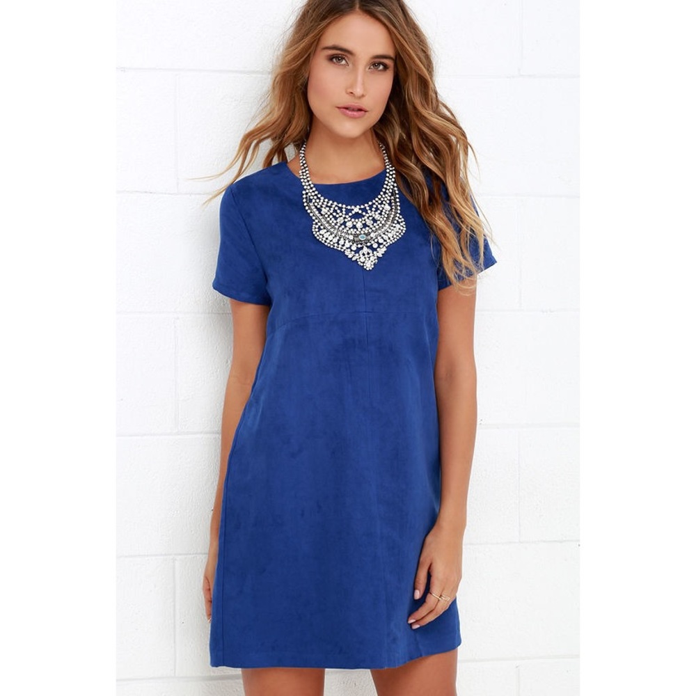 lulu’s blue suede shift dress